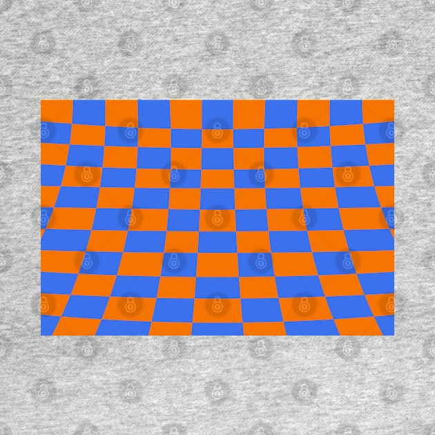 Warped perspective coloured checker board effect grid orange and blue by Russell102